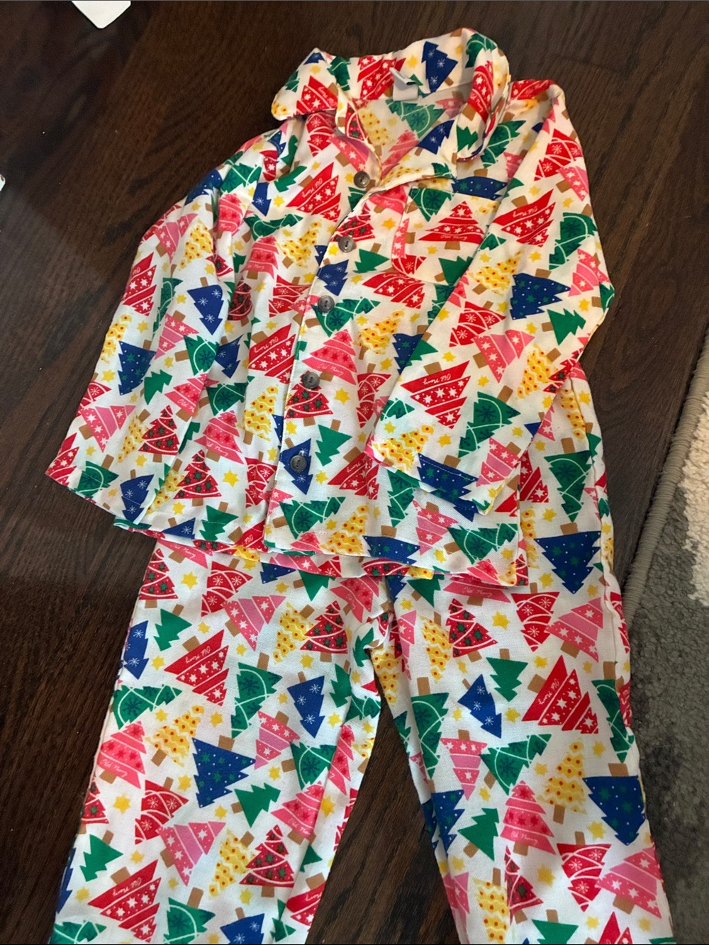 Old Navy White Holiday Tree Pajama Set with Red Green Blue Pink Yellow